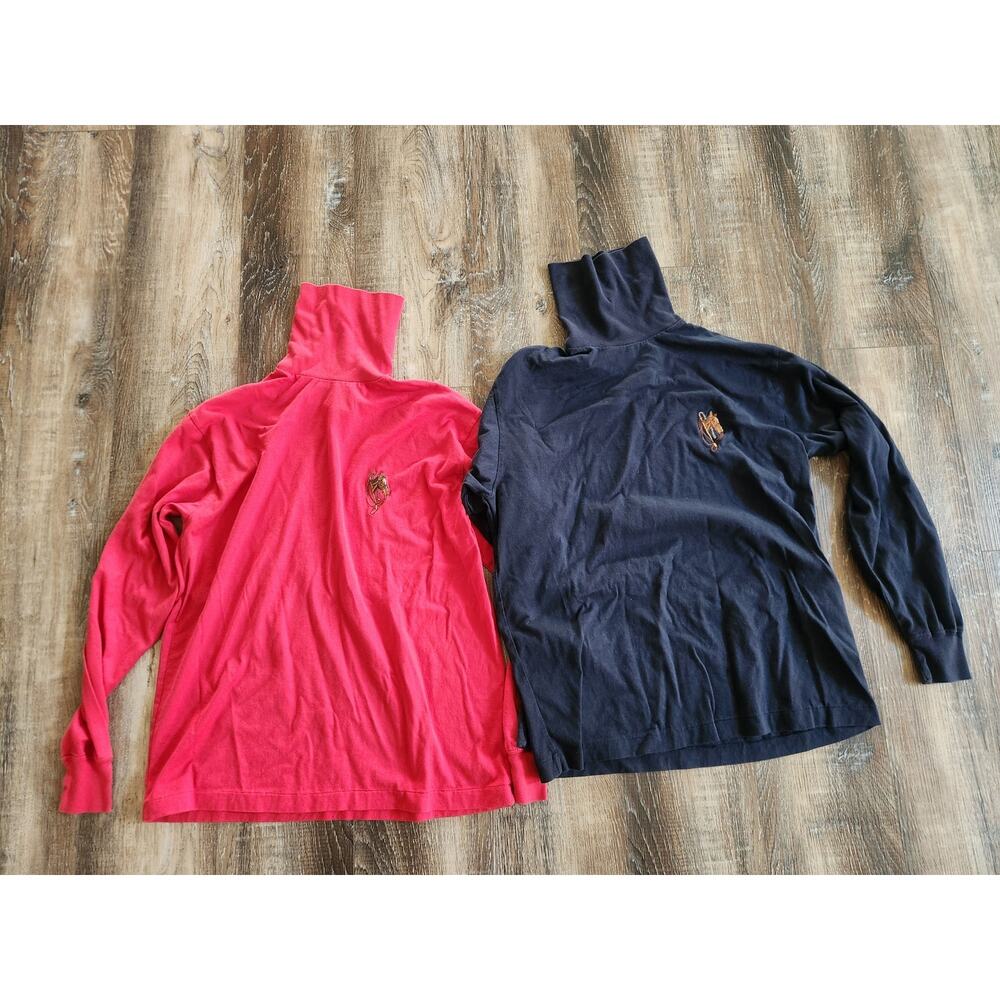 Vintage Ralph Lauren Women Turtleneck Lot of 2 Large Red Blue Horse Logo